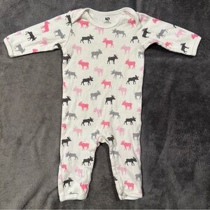 Hudson Baby Girl Button Coverall - Moose Print- 6-9 months